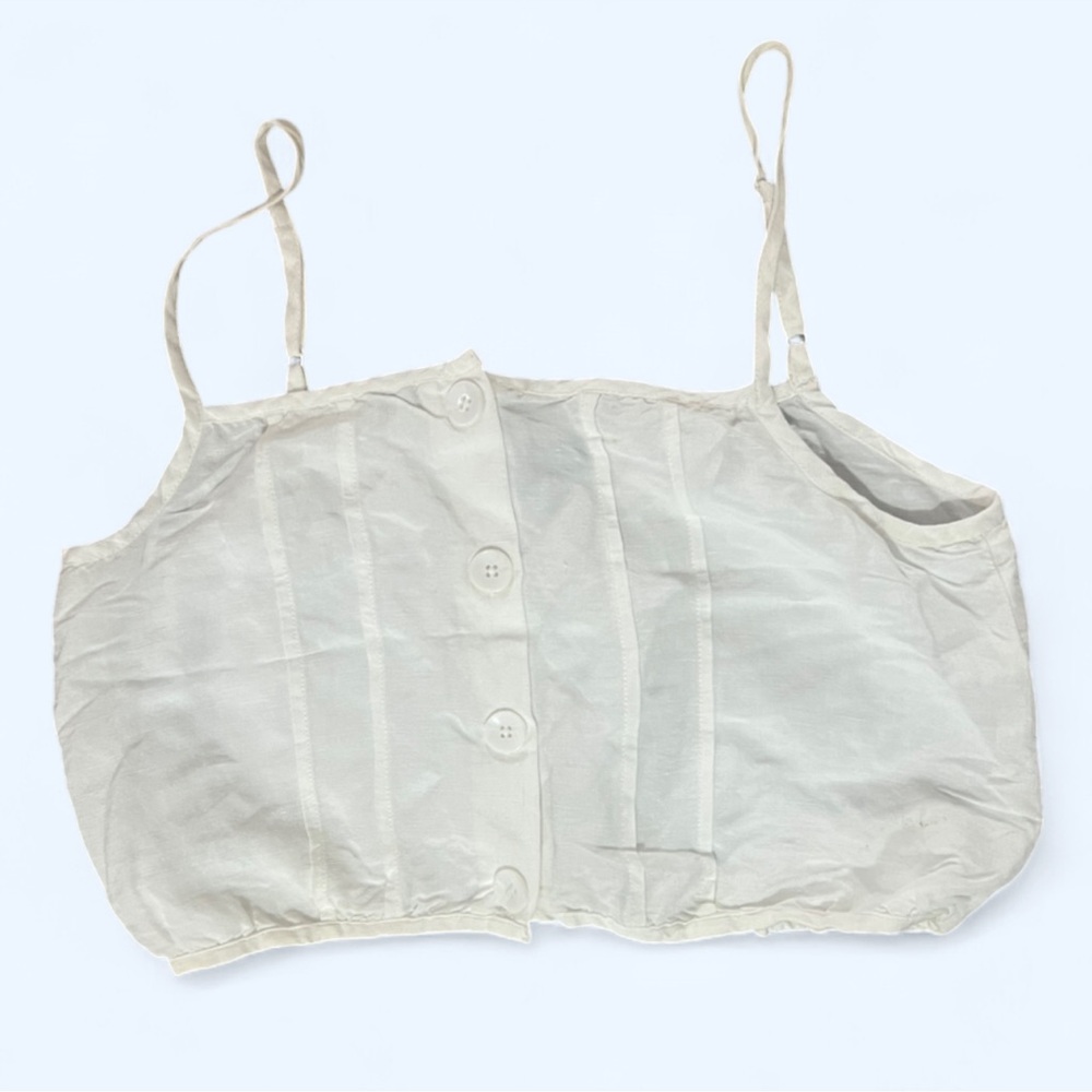 VOLCOM Women's White Button-Up Linen Blend Camisole Top